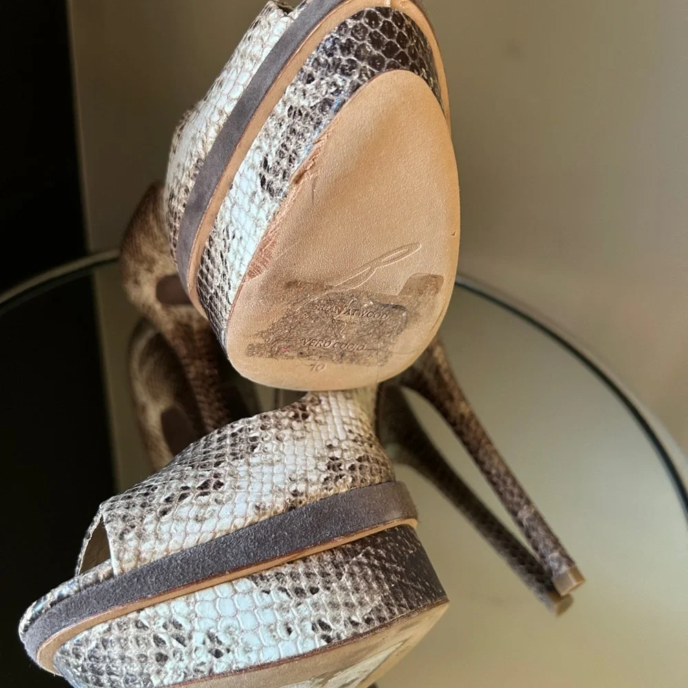 Peep-Toe Platform Pumps in Neutral Snake Print